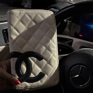 Chanel Quilted Cream and Black Phone Case / organizer wallet